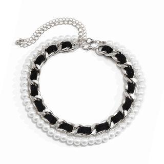 Faux Pearl Velvet Layered Alloy Choker