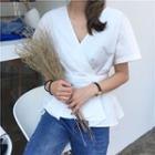 Buttoned Back Short-sleeve Peplum Blouse