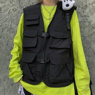 Pocket Detail Zip Vest Black - One Size