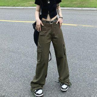High-waist Wide Leg Drawstring Cargo Pants