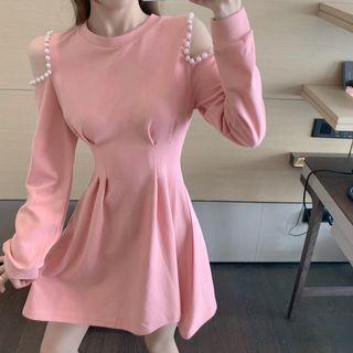 Crewneck Off Shoulder A-line Mini Dress