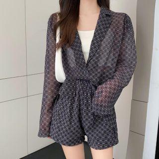 Details Printed Chiffon Shirt / High-waist Wide-leg Shorts