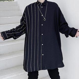 Dot Print Asymmetrical Oversized Long Sleeve Shirt