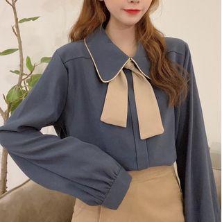 Long Sleeve Blouse / V-neck Vest