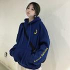 Moon Embroidered Lettering Hoodie