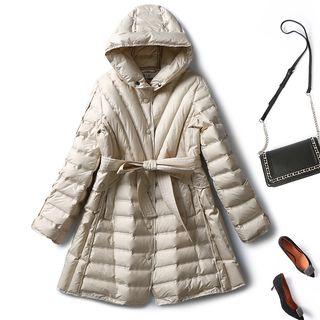 Padded Hooded Tie-waist Zip Jacket