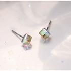 925 Sterling Silver Crystal Cube Stud Earring 1 Pair - As Shown In Figure - One Size