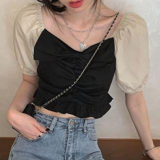 Short-sleeve Paneled Blouse / Mini A-line Dress