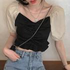 Short-sleeve Paneled Blouse / Mini A-line Dress
