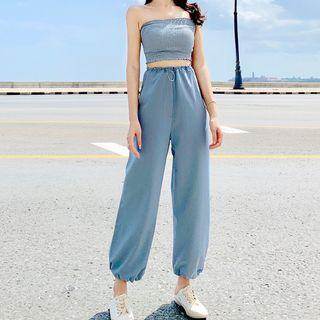 Ruffle Trim Tube Top / Harem Pants