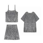 Short-sleeve Sequined T-shirt / Sequined Camisole / Mini Sequined A-line Skirt