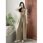Drawstring Wide-leg Overall Pants Khaki - One Size