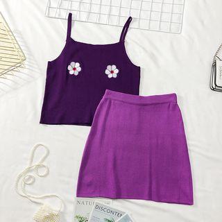 Set: Embroidered Crop Top + A-line Skirt