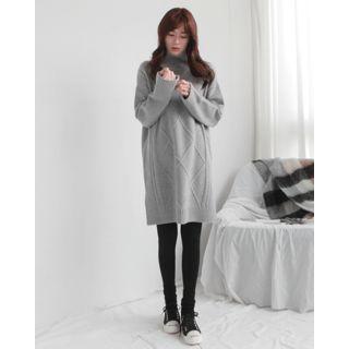 Mock-neck Wool Blend Cable-knit Dress