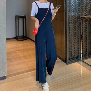 Set: Short-sleeve T-shirt + Spaghetti Strap Wide Leg Jumpsuit