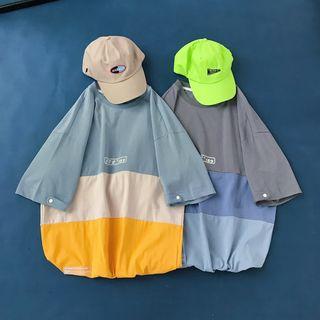 Elbow-sleeve Color-panel T-shirt