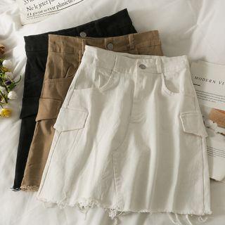 Fray-edge High-waist Mini Skirt