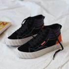 High-top Faux-leather Canvas Sneakers