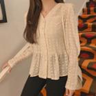 Embroidery Lace Peplum Blouse Cream - One Size