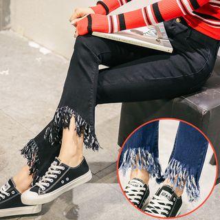 Fringed Bell-bottom Jeans