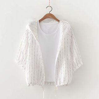 Hooded Floral Print Batwing-sleeve Shirt