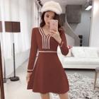 V-neck Long-sleeve Knit A-line Dress