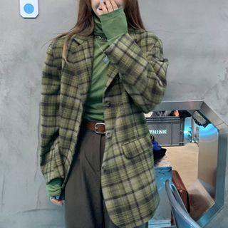 Plaid Blazer / Long-sleeve Turtleneck Top