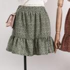 Ruffled-hem Floral A-line Skirt