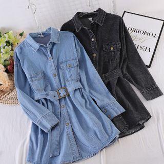 Off-shoulder Long-sleeve Asymmetrical Pocket Denim Top