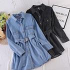 Off-shoulder Long-sleeve Asymmetrical Pocket Denim Top
