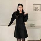 Puff-sleeve Rib-knit Sheath Dress