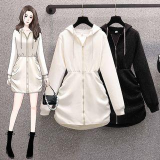 Long-sleeve Hooded Corduroy Dress