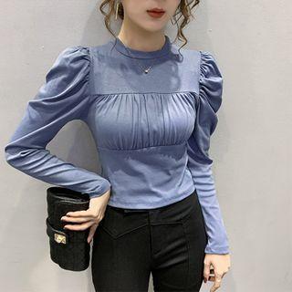 Puff-sleeve Crinkle Plain Top