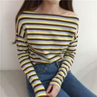 Striped Off-shoulder Long-sleeve T-shirt