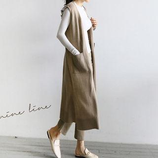 Open-front Rib-knit Maxi Vest