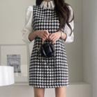 Houndstooth Woolen Mini Overall Dress