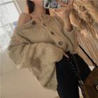Plain Loose-fit Cardigan As Figure - One Size