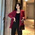 Double-breasted Corduroy Blazer Wine Red - One Size