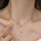 Butterfly Pendant Layered Alloy Necklace 3832 - 1 Pc - Silver - One Size