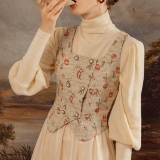 Double Breasted Floral Print Vest