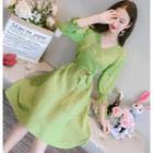 3/4-sleeve Bobble A-line Wrap Knit Dress