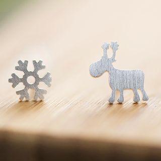925 Sterling Silver Christmas Deer Non-matching Earrings