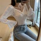 Long-sleeve Twist-front Lace Top
