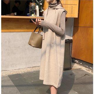 Sleeveless Knit Midi Hoodie Dress / Long-sleeve Turtleneck Top