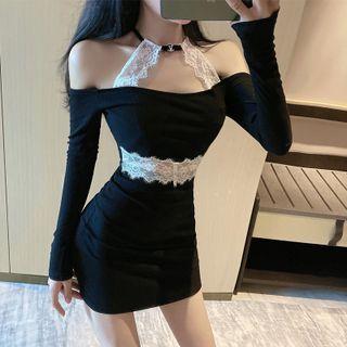 Choker-neck Lace Trim Sheath Dress