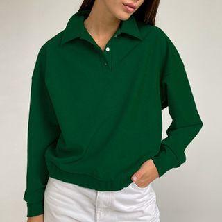 Long Sleeve Loose-fit Plain Polo-shirt