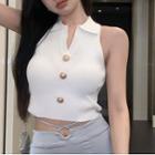 Collar Knit Tank Top / High Waist Straight Leg Pants
