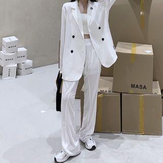 Plain Double-breasted Blazer / Straight-cut Pants