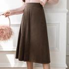 High-waist Plain Asymmetric Woolen A-line Midi Skirt