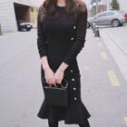 Long-sleeve Midi Mermaid Knit Dress Thicken - Black - One Size